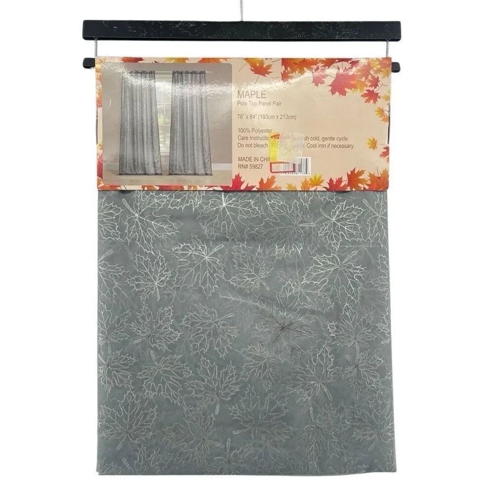 Harvest Home Maple Pole Top Curtain Panel Pair Gray Silver 38x84 Set of 2, NWT